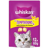 12 x 60g Whiskas Temptations Dual-Textured Cat Treats with Chicken & Cheese