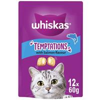 12 x 60g Whiskas Temptations Dual-Textured Cat Treats with Salmon Flavour