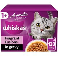 120 x 85g Whiskas 1+ Adult Cat Food Pouches Aromatic Fragrant Fusions in Gravy