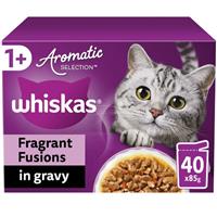 40 x 85g Whiskas 1+ Adult Cat Food Pouches Aromatic Fragrant Fusions in Gravy