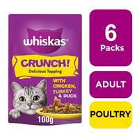 6 x 100g Whiskas Delicious Topping Cat Treats With Chicken Turkey & Duck 600g