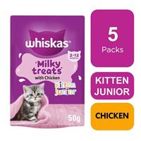 5 x 50g Whiskas 2-12 Months Kitten Junior Milky Treats With Chicken