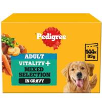 144 x 85g Pedigree Vitality Plus Adult Dog Food Pouches Mixed Selection in Gravy