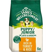 6kg James Wellbeloved Natural Puppy Complete Dry Dog Food Turkey & Rice