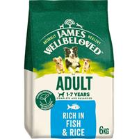 6kg James Wellbeloved Natural Adult Complete Dry Dog Food Fish & Rice