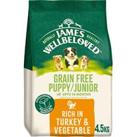 4.5kg James Wellbeloved Grain Free Puppy Junior Dry Dog Food Turkey & Vegetables