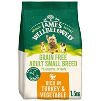 1.5kg James Wellbeloved Grain Free Small Breed Dry Dog Food Turkey & Vegetables
