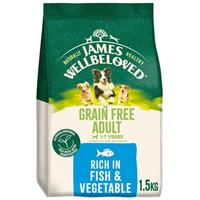 1.5kg James Wellbeloved Grain Free 1-7 Years Adult Dry Dog Food Fish & Vegetable