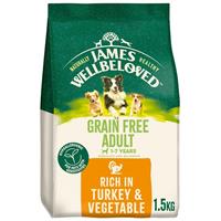 1.5kg James Wellbeloved Grain Free Adult Dry Dog Food Turkey & Vegetables