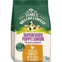1.5kg James Wellbeloved Superfoods Puppy/Junior Dog Food Turkey Kale & Quinoa