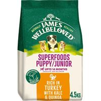 4.5kg James Wellbeloved Superfoods Puppy/Junior Dog Food Turkey Kale & Quinoa