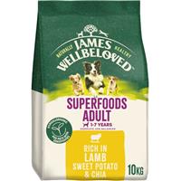 10kg James Wellbeloved Superfoods 1-7 Adult Dry Dog Lamb Sweet Potato & Chia