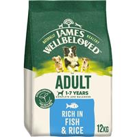 12kg James Wellbeloved 1-7 Years Adult Dry Dog Food Rich in Fish & Rice