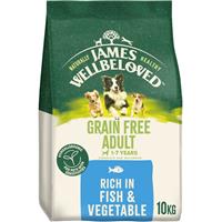 10kg James Wellbeloved Grain Free 1-7 Years Adult Dry Dog Food Fish & Vegetable