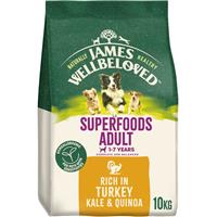10kg James Wellbeloved Superfoods 1-7 Years Adult Dry Dog Turkey Kale & Quinoa