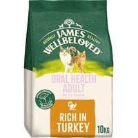 10kg James Wellbeloved Oral Health 1-7 Years Adult Dry Cat Food Rich in Turkey