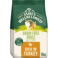 10kg James Wellbeloved Grain Free 1-7 Years Adult Dry Cat Food Rich in Turkey