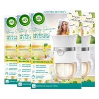 4 x Air Wick Liquid Electrical Plug-in + Refill Kit Morning Meadow 19ml