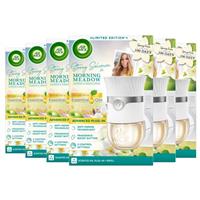 6 x Air Wick Liquid Electrical Plug-in + Refill Kit Morning Meadow 19ml