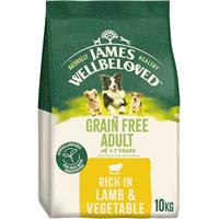 10kg James Wellbeloved Grain Free 1-7 Adult Dog Dry Food Lamb and Vegetable