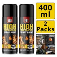 2x Matt Black High Temp 650C Spray Paint 400ml for Stoves BBQ Firepits Engines