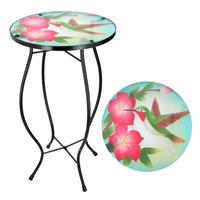 Iron/ Glass Round Mosaic Design Side Table Garden Patio Flower Plant Stand