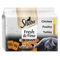 135 x 50g Sheba Fresh & Fine Adult Wet Cat Food Pouches Mixed Poultry In Gravy