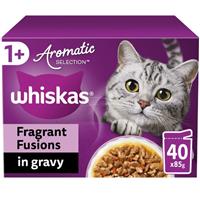 40 x 85g Whiskas 1+ Adult Cat Food Pouches Aromatic Fragrant Fusions in Gravy