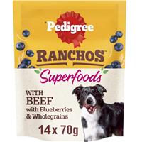 14 x 70g Pedigree Ranchos Superfoods with Beef Adult Dog Treats