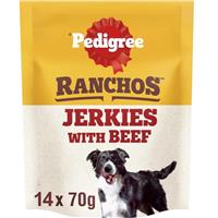 14 x 70g Pedigree Ranchos Jerkies with Beef Adult Dog Treats