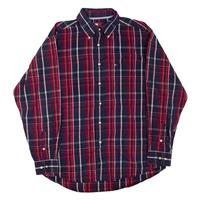 TOMMY HILFIGER Mens Shirt Maroon Check Long Sleeve L - L Regular