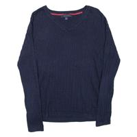 TOMMY HILFIGER Womens Jumper Blue V-Neck Cable Knit M - M Regular