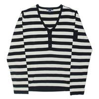 TOMMY HILFIGER Womens Patterned Jumper Black Striped Button Neck Tight Knit L - L Regular