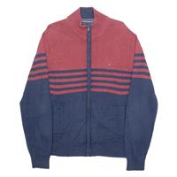 TOMMY HILFIGER Mens Patterned Jumper Blue Striped High Neck Tight Knit L - L Regular