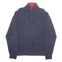 TOMMY HILFIGER Mens Jumper Blue 1/4 Zip Tight Knit L - L Regular