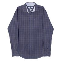 TOMMY HILFIGER New York Fit Mens Shirt Grey Plaid Long Sleeve M - M Regular