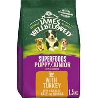 1.5kg James Wellbeloved Puppy/Junior Dog Food Turkey with Kale & Quinoa BB-Aug24
