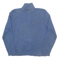 POLO RALPH LAUREN Mens Jumper Blue 1/4 Zip Tight Knit M - M Regular