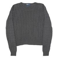Vintage POLO RALPH LAUREN Mens Jumper Grey V-Neck 90s Cable Knit 2XL - 2XL Regular