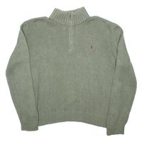 POLO RALPH LAUREN Mens Jumper Green 1/4 Zip Tight Knit 2XL - 2XL Regular