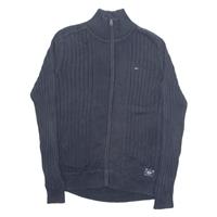 TOMMY HILFIGER Mens Jumper Blue High Neck Tight Knit L - L Regular