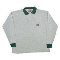 TOMMY HILFIGER Mens Polo Shirt Green Long Sleeve L - L Regular