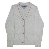 TOMMY HILFIGER Mens Cardigan Grey V-Neck Tight Knit M - M Regular