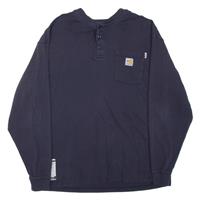 CARHARTT Mens T-Shirt Blue Long Sleeve Button Neck XL - XL Regular