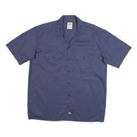 DICKIES Mens Navy Blue Plain Cotton Blend Work Shirt L Button Pocket - L Regular