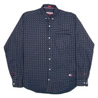 TOMMY HILFIGER Womens Shirt Grey Crazy Pattern Long Sleeve L - L Regular