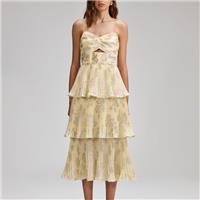 Self-Portrait - Floral-Jacquard Pleated Chiffo - UK 8