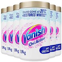 6 x Vanish Oxi Action Stain Remover Whitening Booster Powder 1.9kg Crystal White