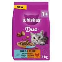 14kg Whiskas 1+ Complete Adult Dry Cat Food Duo Surf & Turf