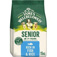 15kg James Wellbeloved 7+ Senior Dry Dog Food Complete & Balanced Fish & Rice